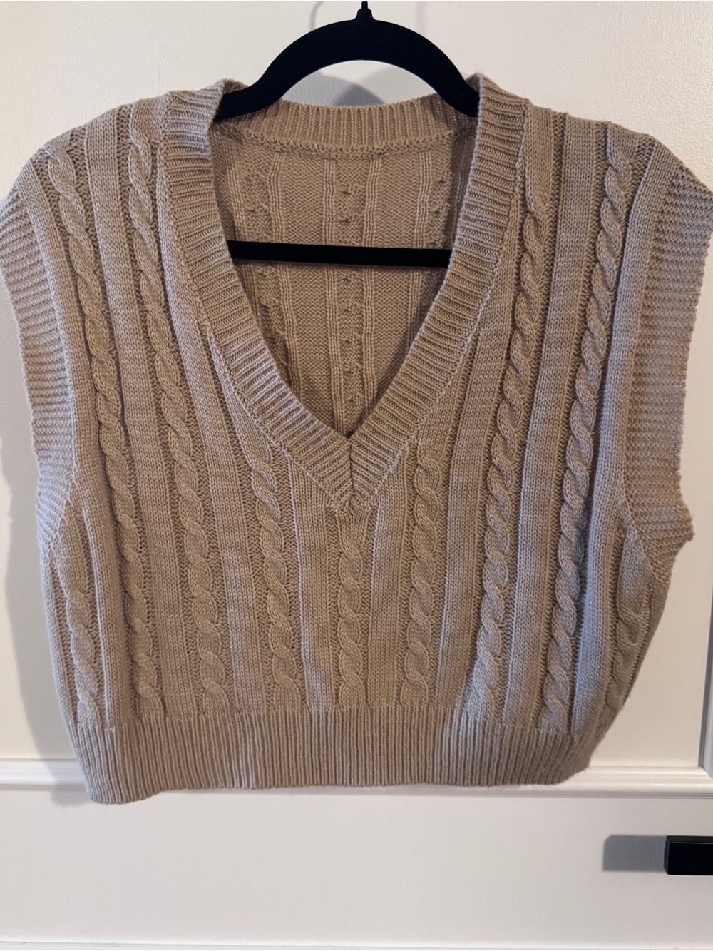 SHEIN Beige Cable Knit V-Neck Sweater Vest